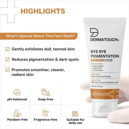 Dermatouch: Dermatouch Bye Bye Pigmentation Face Wash || Anti Pigmentation For Women/Men With Niacinamide, Kojic Acid, & Glutathione | 150gm x 150gm