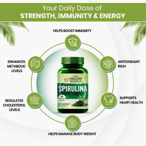 Vlado's Himalayan Organics: Spirulina 2000mg Supplement | Green Food For Good Health Weight Management And Immunity Booster | Helps In Healthy Heart - 60 Vegetarian Capsules