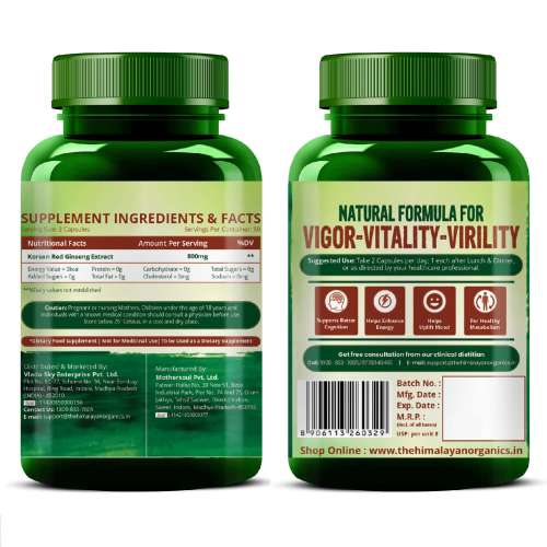 Vlado's Himalayan Organics: Korean Red Ginseng 1000mg/Serve 60 Veg Capsules