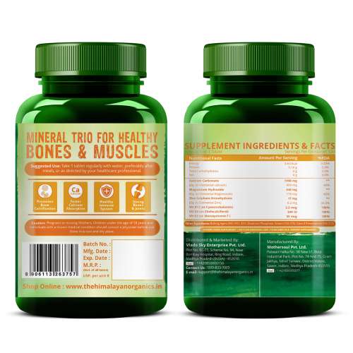 Vlado's Himalayan Organics: Calcium Magnesium Zinc Vitamin D3 & B12- 60 Vegetarian Tablets