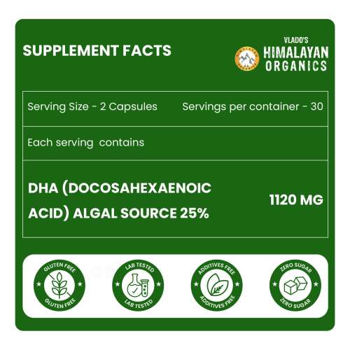 Vlado's Himalayan Organics: Vlado's Himalayan Organics Vegan Omega 3 - 1120 MG Supplement | 3X Strength | Veg DHA | Vegetarian Omega 3 | Algal DHA | Plant Based | No Fish oil Used I Healthy Heart, Joints & Eyes I Omega Capsules for Men & Women- 60 Veg Capsules