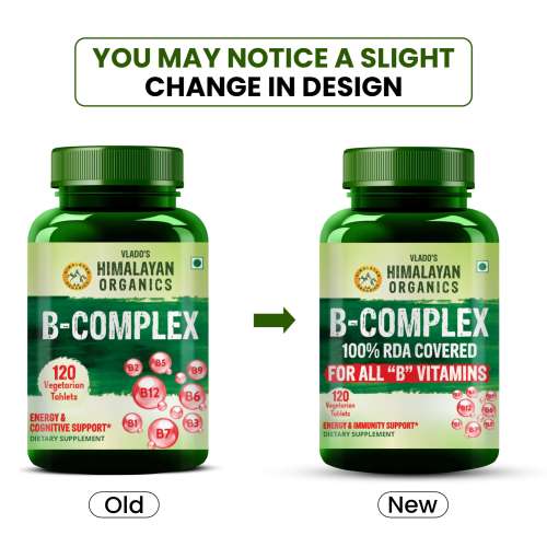 Vlado's Himalayan Organics: Vitamin B Complex with 100% RDA B1, B2, B3, B5, B6, B7, B9 & B12 | Hair Growth, Energy & Immunity | Youthful Skin - 120 Veg Tablets