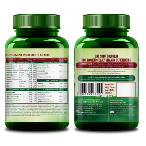 Vlado's Himalayan Organics: Whole Food Multivitamin for Women || With Natural Vitamins, Minerals, Extracts || Best for Energy, Brain, Bone Health || 60 Veg Capsules