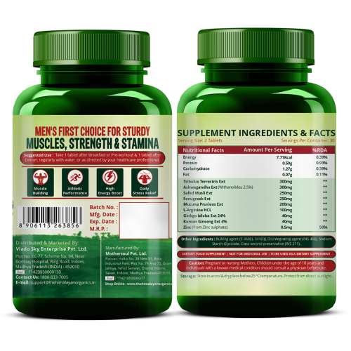 Vlado's Himalayan Organics: Testosterone Booster | Supports Muscle & Energy Boost | With Vitamin D3, Magnesium, Zinc, Tribulus, Ashwagandha & Safed Musli | 60 Veg Tabs