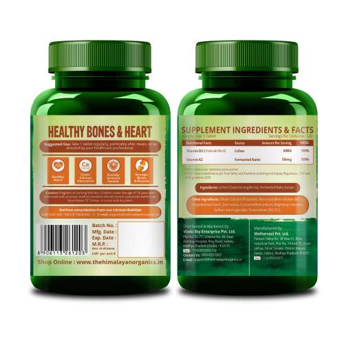 Vlado's Himalayan Organics: Vlados Himalayan Organics Vitamin D3 600 IU + K2 as MK7 Supplement | Supports Stronger Immunity & Bone & Heart Health | Healthy Heart For Men And Women - 120 Veg Tablets