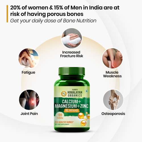 Vlado's Himalayan Organics: Calcium Magnesium Zinc Vitamin D3 & B12- 120 Vegetarian Tablets