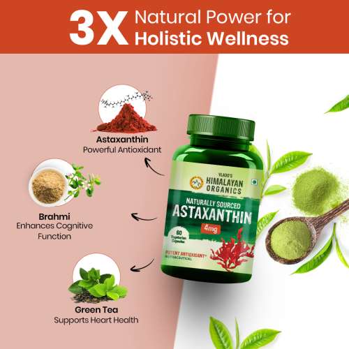 Vlado's Himalayan Organics: Naturally Sourced Astaxanthin 4mg | Antioxidant for Skin, Eye & Energy | 60 Veg Capsules