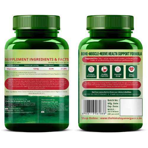 Vlado's Himalayan Organics: Plant Based Magnesium Supplement 1360mg With Turmeric Spirulina, Wheatgrass, Moringa | Supports Bone Muscle & Bone Health | Boost Energy Level - 60 Veg Tablets