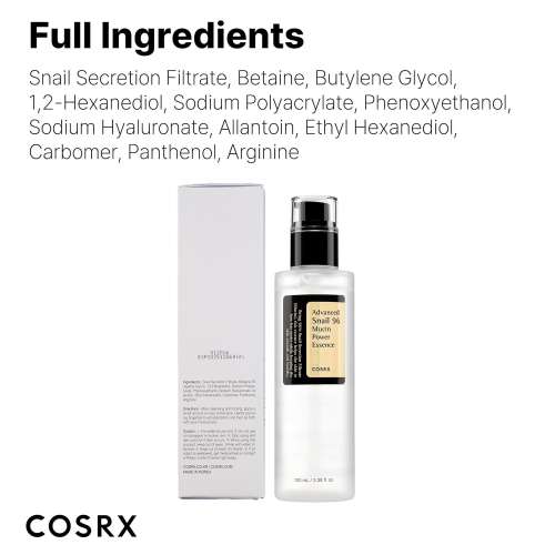 COSRX: Advanced Snail 96 Mucin Power Essence | Deep Hydration | Glass Skin | Snail Mucin | Barrier Repair | 100ml