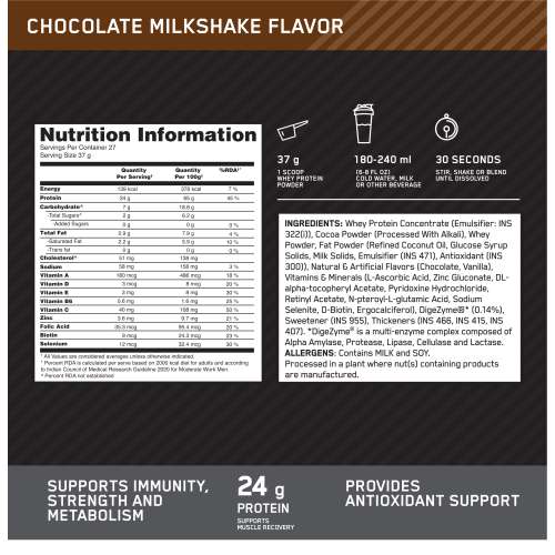 Optimum Nutrition: Performance Whey Protein Powder 1kg - Chocolate Milkshake