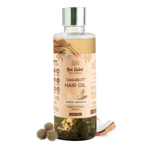 Nat Habit: Castor Coconut Dasabuti Hair Oil for Length & Strenghting, Hair Cuticle & Retain Moisture, 100ml