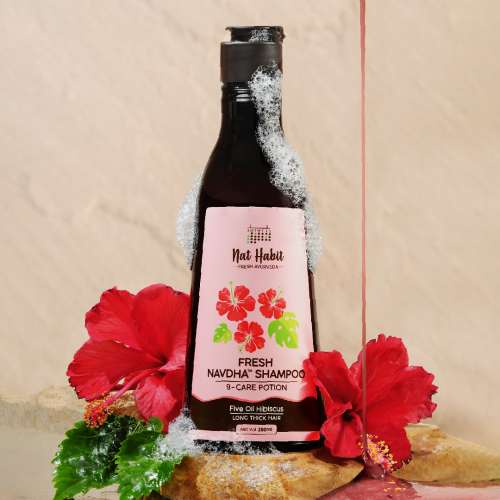 Nat Habit: Hibiscus Navdha Shampoo for Hair Growth, Fermented Soy Gentle Cleanser for Long Thick Hair | Natural Shampoo with Amla For Women & Men, 250ml
