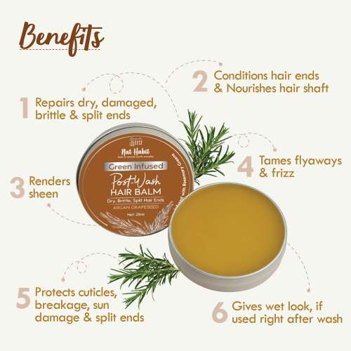 Nat Habit: Argan Grapeseed Hair Balm For Men & Women Infused With Rosemary & Oils , 25ml