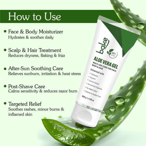 Bake Cosmetics: 99% Pure Multi-Use Aloe Vera Gel for Face, Body & Hair, Hydrates Skin, Reduces Dryness & Non-Sticky  200gm