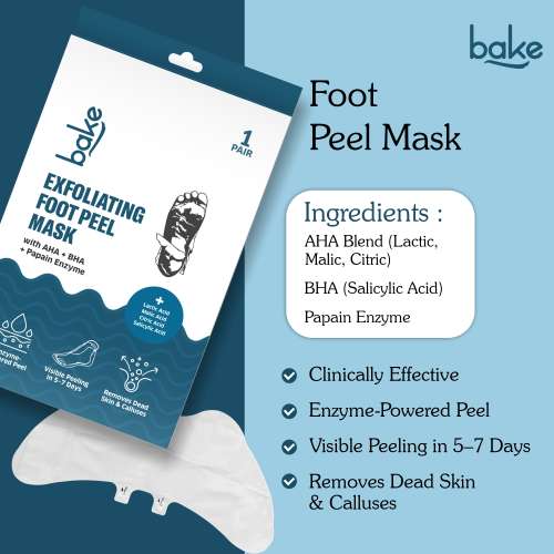 Bake Cosmetics: BAKE AHA + BHA Peeling & Exfoliating Foot Mask for Baby Soft Feet, Reduces Dry Skin & Calluses, Hydrates Skin - 1 Pair