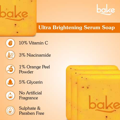 Bake Cosmetics: BAKE 10% Vitamin C Ultra-Brightening Serum Soap for Pigmentation, Dark Spots & Tan Exfoliates Dead Skin Cells Pack of 3(100g x 3)
