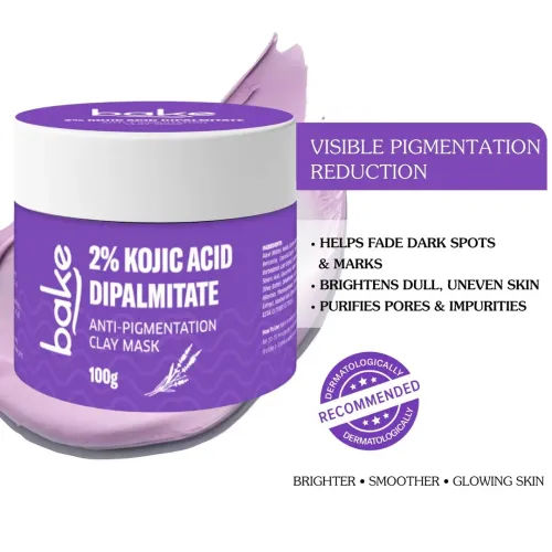 Bake Cosmetics: 2% Kojic Acid Di palmitate Anti-Pigmentation Clay Mask for Dark Spots, Tan & Uneven Skin Tone  100gm