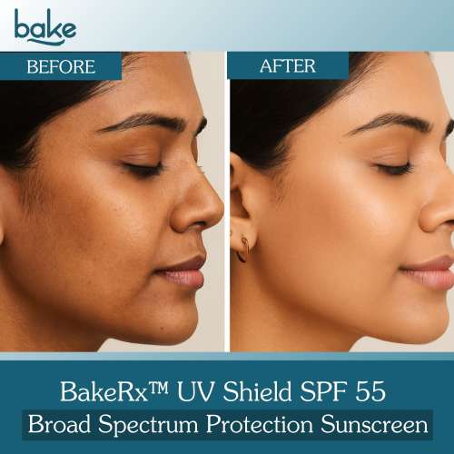 Bake Cosmetics: UV Shield Sunscreen SPF 55 PA++++ with 6% Advanced UV Filter & Ceramide for UVA, UVB & Blue Light Protection  50gm