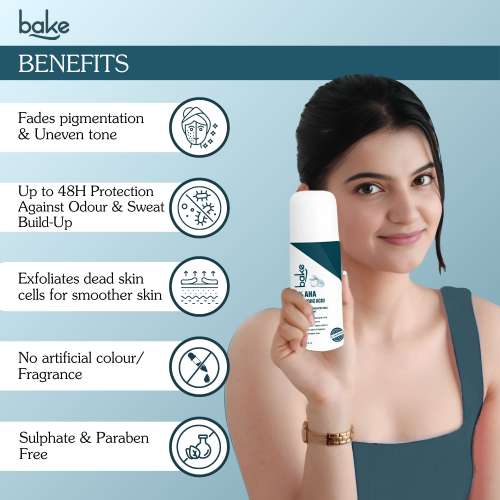 Bake Cosmetics: 6% AHA Underarm Brightening Roll On Serum with 2% Kojic Acid and 3% Niacinamide for Dark Underarms, Pigmentation & Odour Control - 50ml