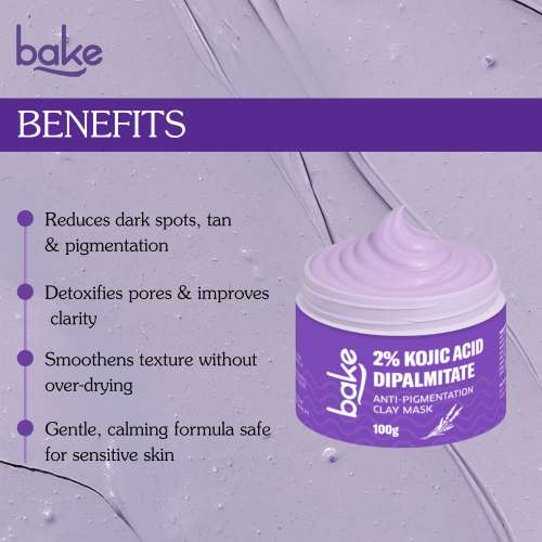 Bake Cosmetics: Bake 2% Kojic Acid Di palmitate Anti-Pigmentation Clay Mask for Dark Spots, Tan & Uneven Skin Tone  100gm