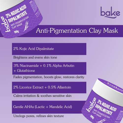 Bake Cosmetics: Bake 2% Kojic Acid Di palmitate Anti-Pigmentation Clay Mask for Dark Spots, Tan & Uneven Skin Tone  100gm