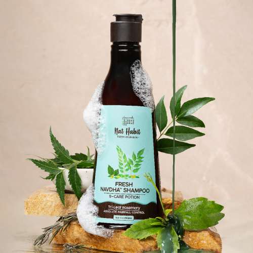 Nat Habit: Navdha Rosemary Shampoo For Hair Fall Control| Sulphate & Paraben Free | Soy Fermented Gentle Cleanser|Natural Herbal Shampoo for Women & Men, 250ml