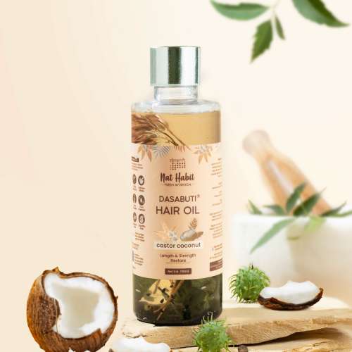 Nat Habit: Castor Coconut Dasabuti Hair Oil for Length & Strenghting, Hair Cuticle & Retain Moisture, 100ml