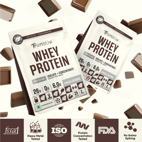 TruNativ: Trunativ Pro Blend Whey Protein | Choco Crunch | 26g Protein & 6g BCAA per Serving | Grass-Fed Isolate & Concentrate| Lab Tested for Purity & Accuracy | No Added Sugar | Supports Muscle Recovery & Strength | 1.8 kg (4 lbs), Vegetarian