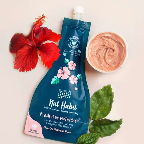 Nat Habit: Five Oil Hibiscus Nutri mask-Hair Mask For Hair Growth, Conditioning, Smoothening, Dry & Frizzy Hair (Pack Of 2 X 40gm)