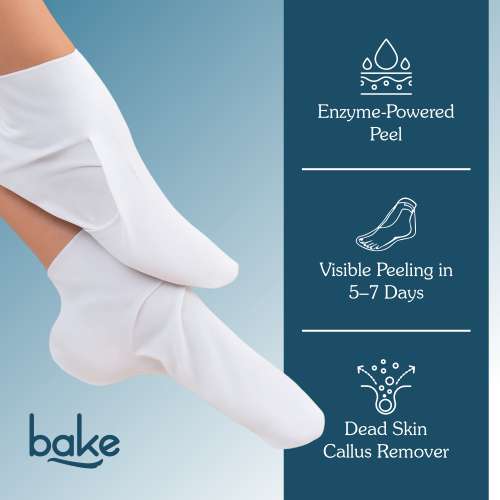 Bake Cosmetics: BAKE AHA + BHA Peeling & Exfoliating Foot Mask for Baby Soft Feet, Reduces Dry Skin & Calluses, Hydrates Skin - 1 Pair