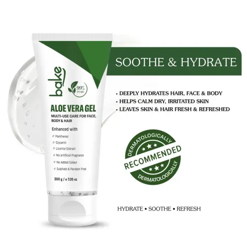 Bake Cosmetics: 99% Pure Multi-Use Aloe Vera Gel for Face, Body & Hair, Hydrates Skin, Reduces Dryness & Non-Sticky  200gm