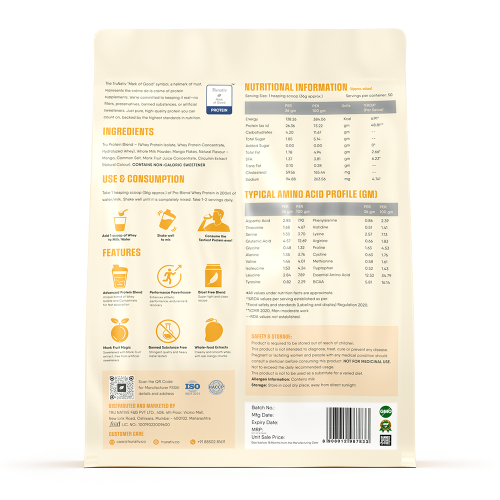 TruNativ: Trunativ Pro Blend Whey Protein | Mango | 26g Protein & 6g BCAA per Serving | Grass-Fed Isolate & Concentrate| Lab Tested for Purity & Accuracy | No Added Sugar | Supports Muscle Recovery & Strength | 1.8 kg (4 lbs), Vegetarian