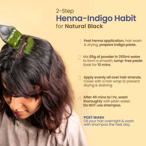 Nat Habit: Organic Indigo Powder, Natural Hair Color for Black Hair, HUFA, Indigo Leaf Powder for Rich and Fast Post-Henna Coloring, Chemical Free, 85gm