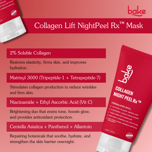 Bake Cosmetics: Collagen Night Peel Rx  2% Soluble Collagen Mask for Firming, Tightening, Elasticity & Hydration  100ml