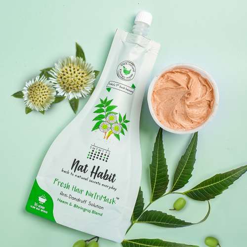 Nat Habit: Neem Bhringraj Blend Nutri Mask - Hair Mask For Dandruff, Scalp Itchiness, Conditioning, Smoothening & Shine, Suitable For All Hair & Scalp Types (Pack of 2 x 40g)