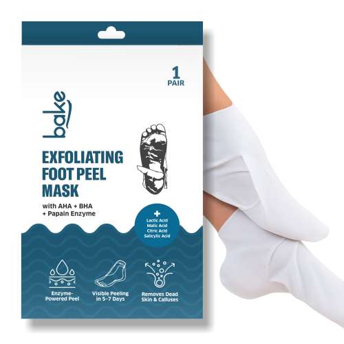 Bake Cosmetics: BAKE AHA + BHA Peeling & Exfoliating Foot Mask for Baby Soft Feet, Reduces Dry Skin & Calluses, Hydrates Skin - 1 Pair