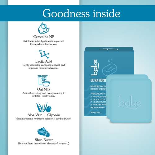 Bake Cosmetics: BAKE Ultra Moisturizing Lactic Acid + Oat Milk Soap  Deep Hydration, Dryness Relief & Skin Barrier Repair | 48H Moisture Lock | Pack of 2 (100g x 2)