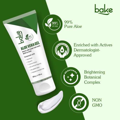 Bake Cosmetics: 99% Pure Multi-Use Aloe Vera Gel for Face, Body & Hair, Hydrates Skin, Reduces Dryness & Non-Sticky  200gm