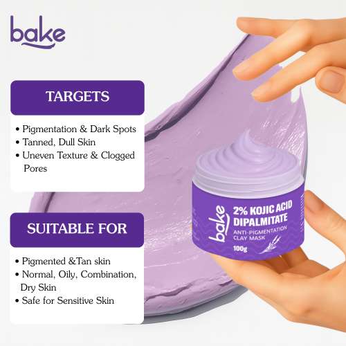 Bake Cosmetics: 2% Kojic Acid Di palmitate Anti-Pigmentation Clay Mask for Dark Spots, Tan & Uneven Skin Tone  100gm