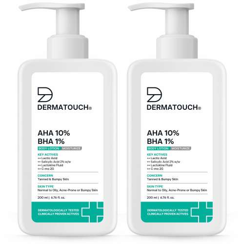 Dermatouch: DERMATOUCH AHA 10% BHA 1% Body Lotion for Men & Women - Body lotion for dry skin  De-tans, Moisturizing & Bumpy Skin / Suitable for All Skin Types 200ml  Pack of 2