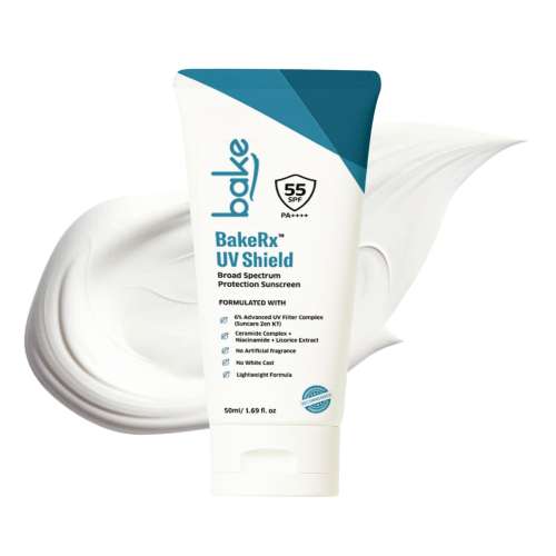 Bake Cosmetics: BAKE UV Shield Sunscreen SPF 55 PA++++ with 6% Advanced UV Filter & Ceramide for UVA, UVB & Blue Light Protection  50gm