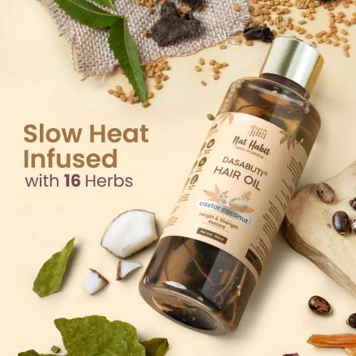 Nat Habit: Castor Coconut Dasabuti Hair Oil for Length & Strenghting, Hair Cuticle & Retain Moisture, 100ml