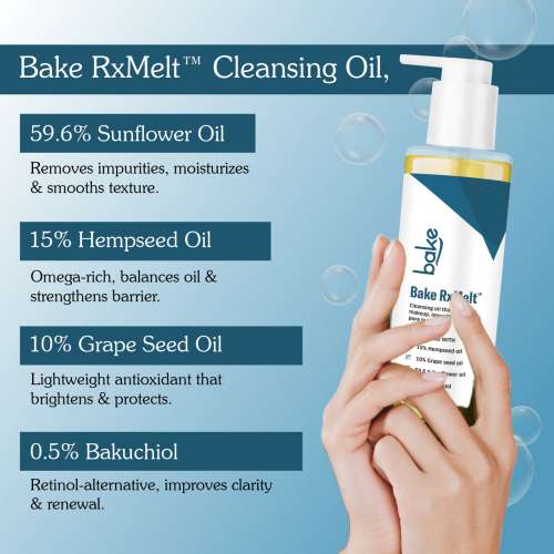 Bake Cosmetics: BAKE RxMelt Cleansing Oil  Removes Waterproof Makeup, SPF & Pore Buildup with 15% Hempseed & 0.5% Bakuchiol  100ml
