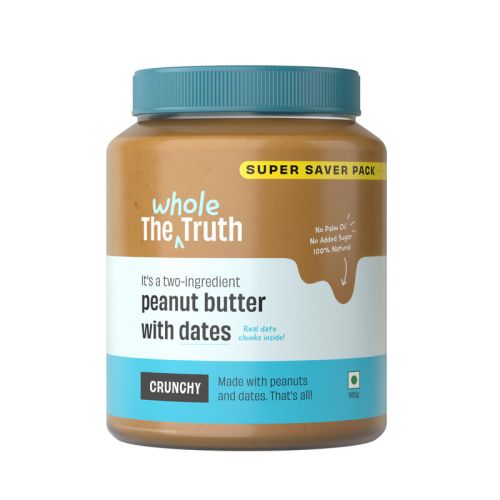 The Whole Truth: SuperSaver Peanut Butter With Dates (Sweetened)  925 g  Crunchy  No Added Sugar  No Artificial Sweeteners  No Palm Oil  Gluten Free  No Preservatives  100% natural protein source