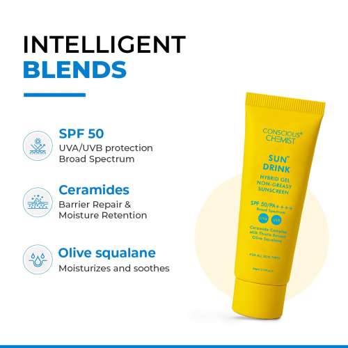 Conscious Chemist: Sun Drink Hybrid Lightweight Gel Sunscreen SPF50 PA++++  With No White Cast 20gm