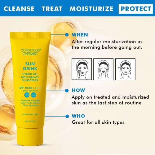 Conscious Chemist: Sun Drink Hybrid Lightweight Gel Sunscreen SPF50 PA++++  With No White Cast 20gm