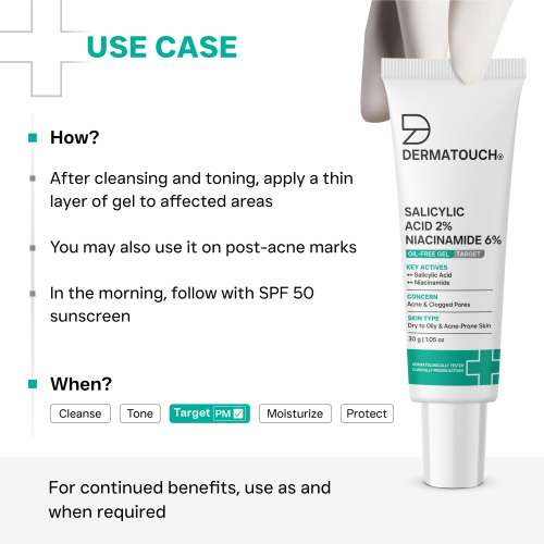 Dermatouch: Salicylic Acid 2% Niacinamide 6% Anti-Acne Oil Free Gel - 30gm