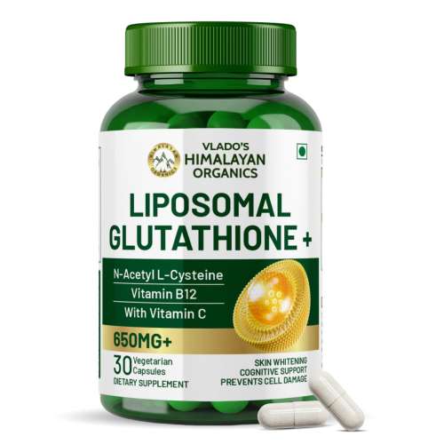 Vlado's Himalayan Organics: Liposomal Glutathione 650 mg+ Advanced Liposomal Formula with N-Acetyl L-Cysteine , Vitamin C & B12 - Highest Bioavailability & Absorbability, Enhanced Absorption - Cellular & Face Health - Helps in Skin Hydration & Skin Glow - Liver Health & Detoxificati