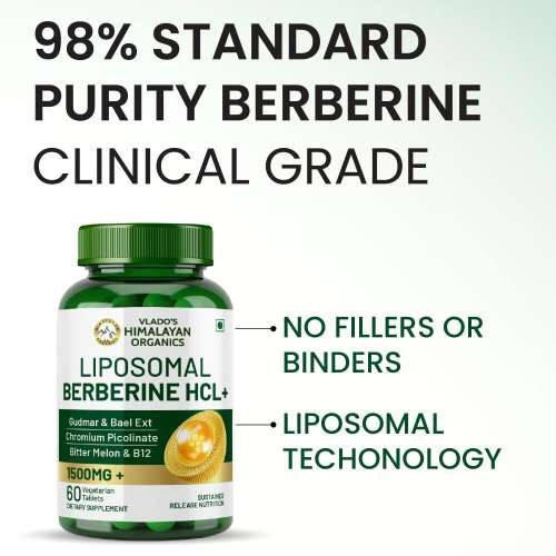 Vlado's Himalayan Organics: Liposomal Berberine HCL+ 1500mg+ with Piperine, Chromium , Bitter Melon, Bael, Gudmar & Vitamin B12 |For Metabolism, Hormonal Balance, Healthy Blood Sugar & Cholesterol Levels | 60 Veg Tablets
