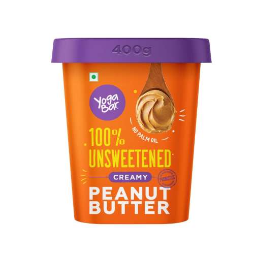 Yogabar: Unsweetened Creamy Peanut Butter 100%- 400gm (Tub)